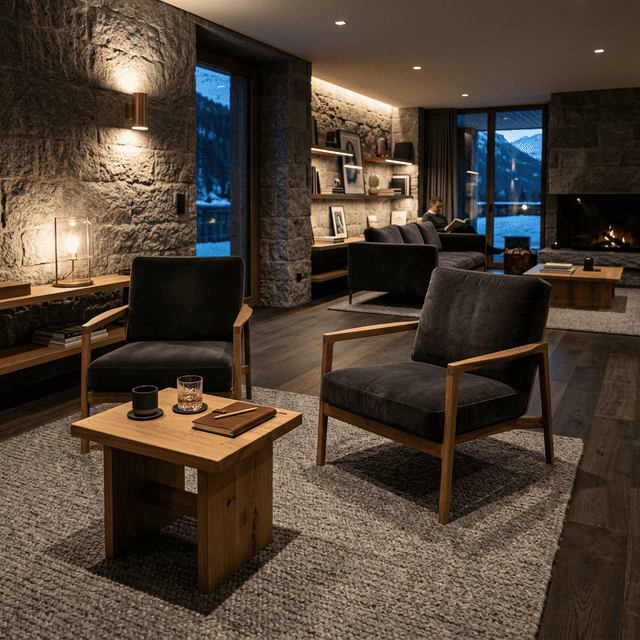 Salon lounge luxueux avec boiseries pour se détendre entre les parties de bowling